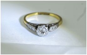 18ct Gold and Platinum Set Single Stone Diamond Ring. Set with Diamond Shoulders. Fully Hallmarked.