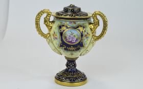 A Fine Late 19th Century Handpainted And Lidded Pedestal Vase, Maker H.M & Co.
