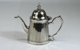 Antique And Fine Small Silver Plated Lidded Chocolate Pot With Fluted Body, Good Quality And Heavy,