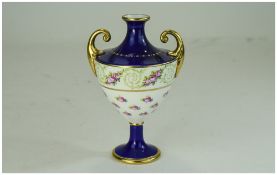 Minton Twin Handle - Blue and Gold Late 19th Century Urn Shaped Vase,