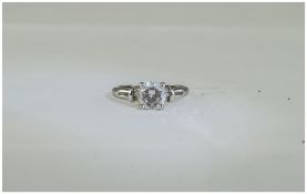 14ct White Gold Set Single Stone ( CZ ) Dress Ring. The Shank Marked 585.