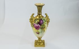 Royal Worcester Handpainted Twin Handle Vase 'Roses' Stillife, Signed F. Harper, Date 1918, 10.