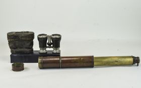 19thC Lacquered Brass Three- Draw Telescope Marked 'F.M.