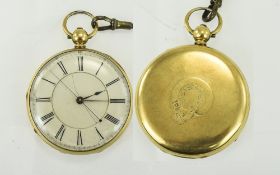 Victorian 18ct Gold Cased Keywind Open Faced Pocket Watch. Fully Hallmarked 18ct.