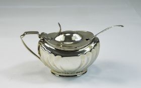 Silver Lidded Mustard Pot Complete With Blue Liner And Linery Spoon, Hallmark London 1920, Maker H.