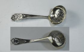Scottish Fine Silver Preserve/Sifter Spoon, Pierced Bowl And Handle, Hallmark Edinburgh 1972,