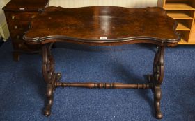 Victorian Walnut Centre Table Shaped Top Raised On Two Lyre Shaped Supports With Cross Stretcher,