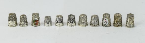 A Collection Of Silver Thimbles, American, English And Portuguese, 11 In Total,