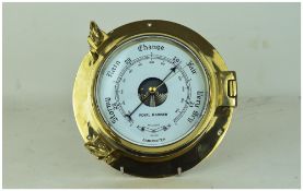 Royal Mariner Heavy Brass Ships Style Barometer with Opening Latch and Bevelled Glass.