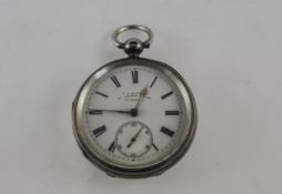 Victorian - Key Wind Heavy Silver Open Faced Pocket Watch, White Porcelain Dial.