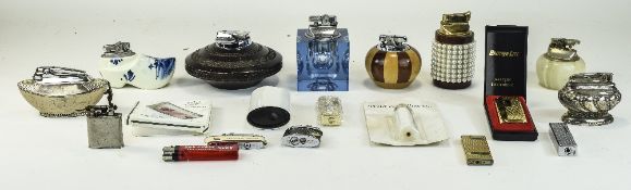 Collection Of Table Lighters Mixed Lot In Glass, Turned Wood, Ceramic And Onyx.