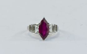 Art Deco Style Ruby/Topaz And Silver Set Dress Ring, Size Q,