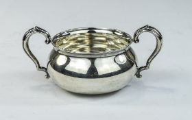 American Silver Two Handle Sugar Bowl, circa. 1950, Marked Stirling, 5" Diameter, 50.