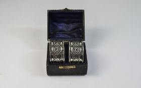 Edwardian Pair Of Openwork Silver Napkin Holders, Boxed, Hallmark Birmingham 1905, Maker W.