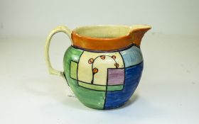Clarice Cliff Hand Painted Art Deco Jug ' Abstract ' Branch and Squares - Design, Green & Blue. c.