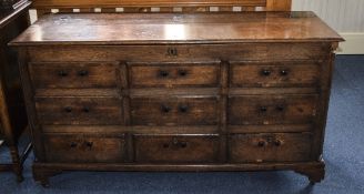 Georgian Oak Mule Chest, Hinged Top Above A Dummy Drawers Front With Three Short Drawers To base,