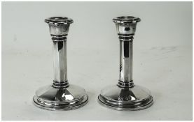 Edwardian Pair of Silver Candlesticks with Octagonal Shaped Bases. Hallmark Sheffield 1902.