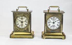 2 MUSICAL CLOCKS, small cylinder movement in base activated by alarm setting, with winding keys,