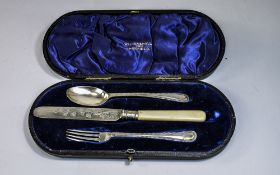Walker & Hall 3 Piece Silver Christening Set, Comprises: Knife, Fork And Spoon,