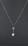 A Platinum Set Cultured Pearl And Diamon