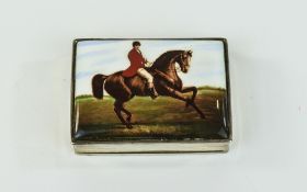 A Contemporary Silver and Painted Pill Box with Hinged Cover,