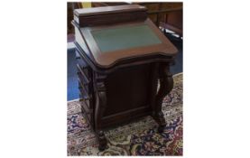 Reproduction Mahogany Davenport Desk Green Leather Slope With Fitted Interior.