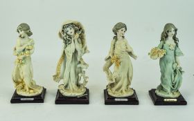 G. Armani, Handpainted Resin Figures, Raised On Square Wooden Plinths, 4 In Total, 8''High, Mint