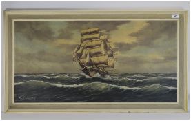 H C Hermans Mid 20thC Continental Framed Oil On Canvas. Galleon In Rough Sea, Signed Bottom Left. 20