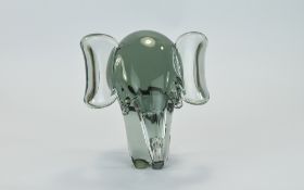 Modern Green Tinted Glass Stylised Elephant, Unmarked, Height 6½ Inches
