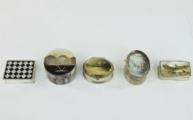A Very Good Vintage and Interesting Collection of Silver Pill Boxes ( 5 ) In Total.