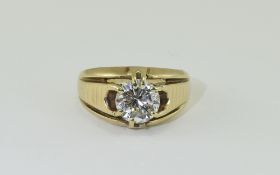 Gents 9 Carat Gold Single CZ Ring. Fully hallmarked. Ring size P. 8 grams.