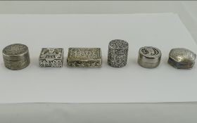 A Good Collection of Vintage Silver Pill Boxes ( 6 ) In Total.
