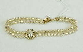 Lotus Double Strand Simulated Pearl Necklace In Fitted case.