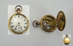 American Waltham Traveller Top Quality 14ct Gold Plated Open Faced Pocket Watch. S.