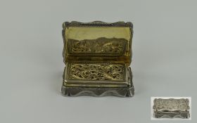 Victorian Very Fine Silver Hinged Vinaigrette with Silver Gilt Interior. Hallmark Birmingham 1843.