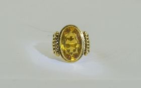 14ct Gold Set Large Single Stone Citrine Dress Ring. Fully Hallmarked 585.