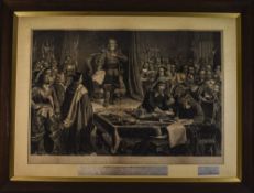 Cromwell Refusing The Crown of England Large 19thC Oak Framed and Glazed Engraving.