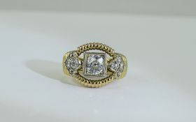 Ladies 18ct Gold Diamond Ring Set With A Central Old Cut Diamond, Approx 1.