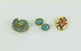 Costume Jewellery Capri Brooch And Earring Set + A Floral Brooch