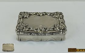 Early Victorian Wonderful Ornate Shaped Large and Heavy Silver Hinged Snuff Box with Applied Floral