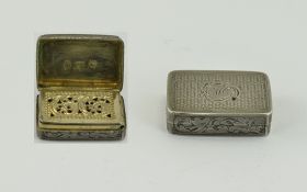 Victorian - Early Silver Hinged Vinaigrette with Silver Gilt Interior.