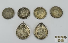 A Good Collection Of Six Silver Crowns. Includes; 1) American Silver Eagle/Dollar, Dated 1890.