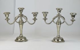 Early 20th Century Heavy Pair of Silver Plated 3 Branch Candelabra In Good Condition.
