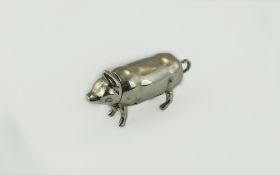 Silver Vesta In The Form of a Pig. Spring Loaded. Marked 925. 2 Inches In Length.