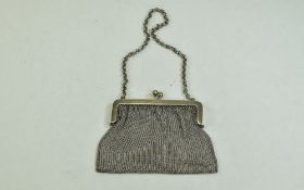 1920's Fine Silver Mesh Purse, With Attached Silver Chain. Hallmark Birmingham 1925.