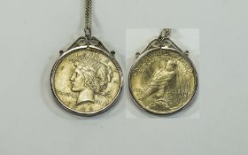 American EF Silver Dollar Dated 1923 with Silver Mount and Chain,