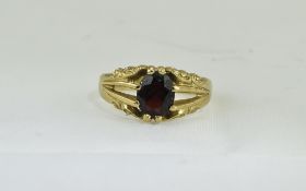 9ct Gold Gypsy Set Single Stone Garnet Dress Ring. Fully Hallmarked. Ring Size P. 4.6 grams.