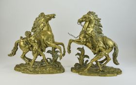 Pair Of Brass Marly Horses After Guillaume Coustou.