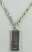 A Silver 1 oz Ingot, Attached to a Heavy Silver Belcher Chain. Fully Hallmarked.