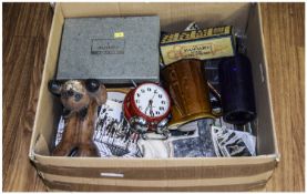 Misc Box Of Oddments & Collectables, Alarm Clock, Figures, Glass, Pottery, Ornaments etc